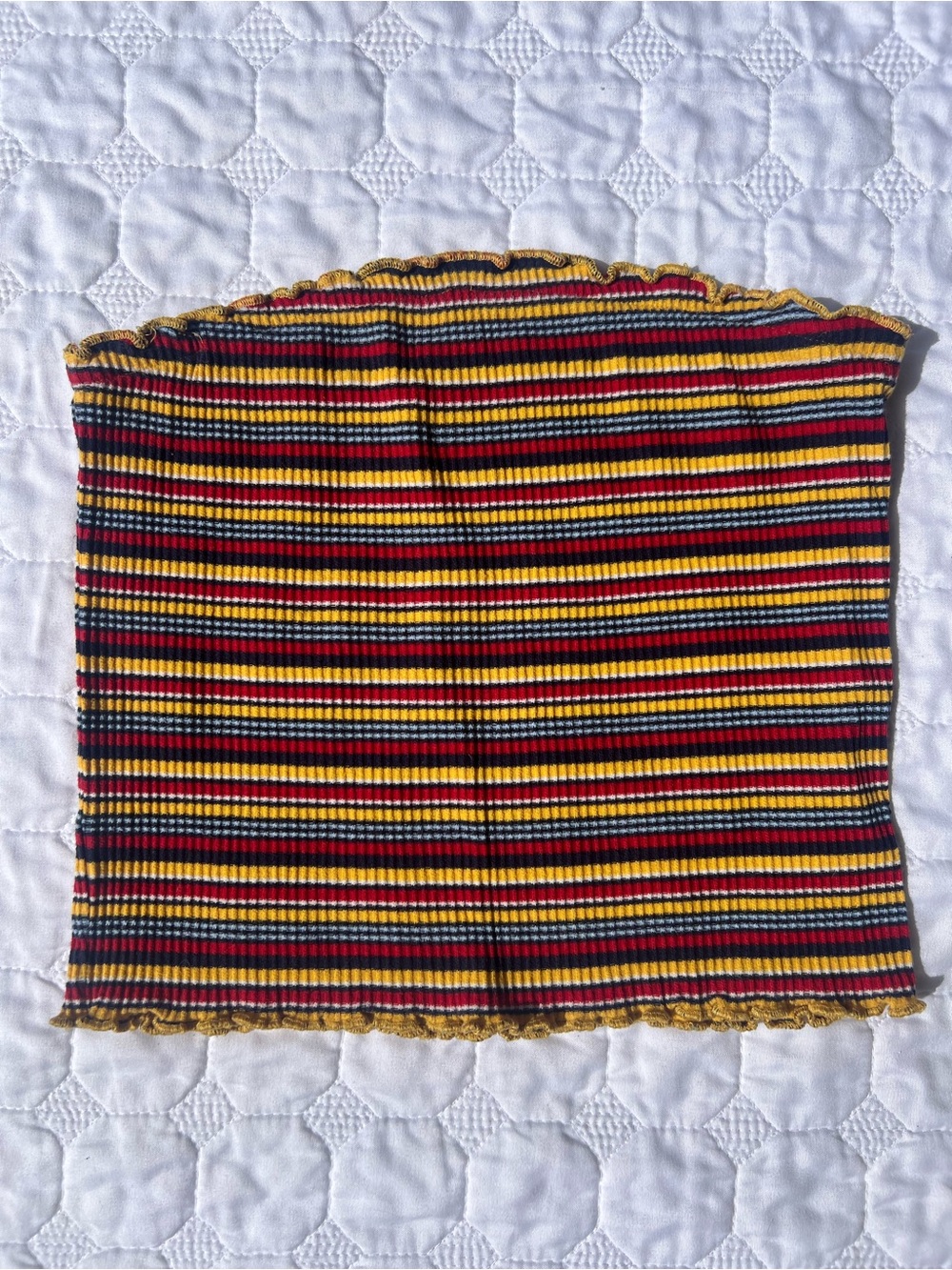 Derek Heart Striped Ribbed Crop Tube Top in Yellow, Red & Blue size small